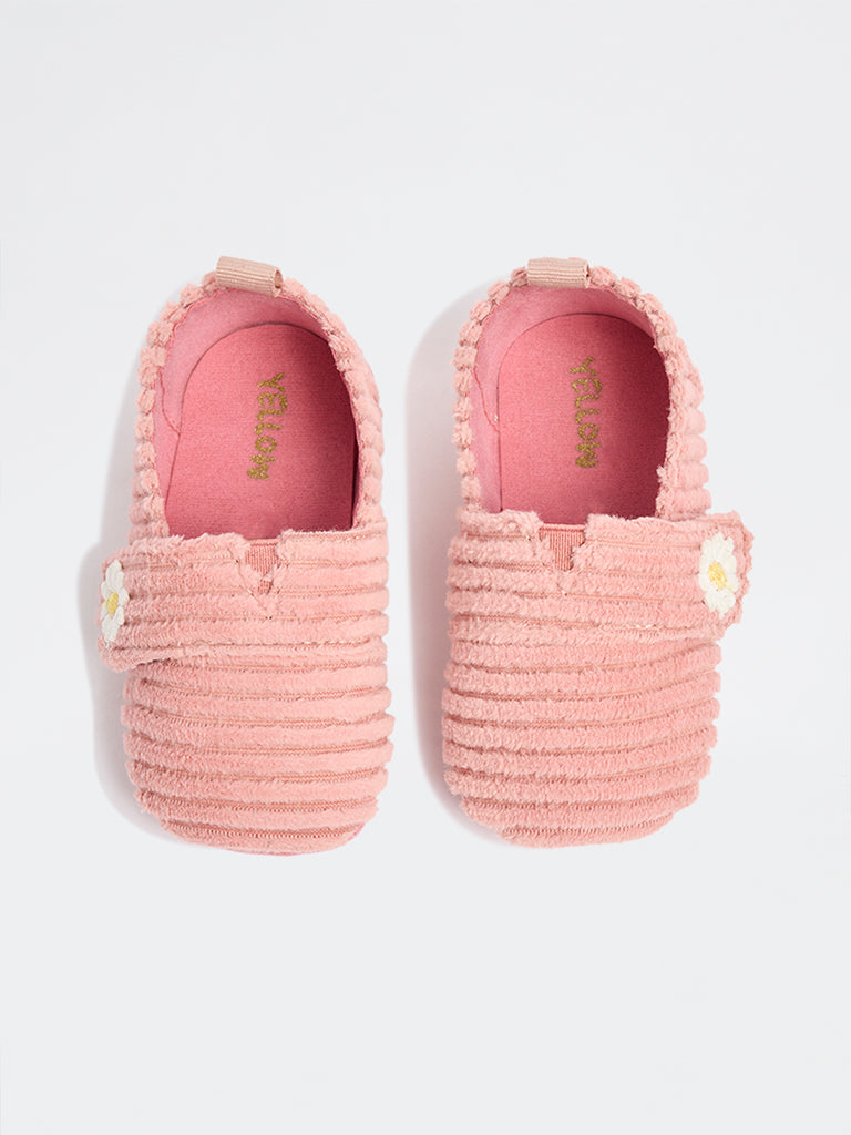 Yellow Dusty Pink Floral Detailed Bootie Shoes