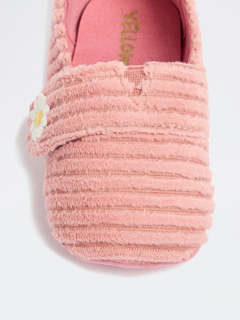 Yellow Dusty Pink Floral Detailed Bootie Shoes