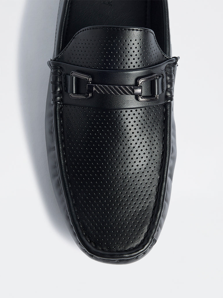 SOLEPLAY Black Perforated Penny Loafers