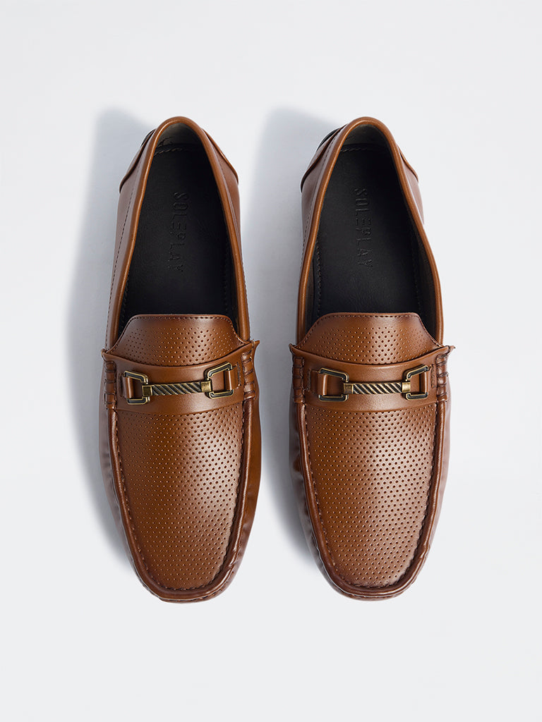 SOLEPLAY Dark Tan Perforated Penny Loafers