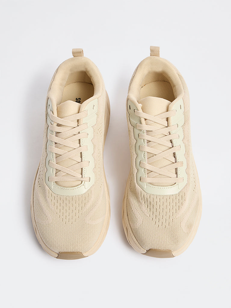 SOLEPLAY Beige Knit-Textured Lace-Up Sneakers