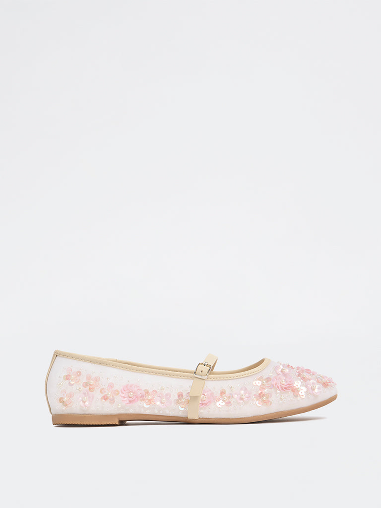LUNA BLU Pink Floral Embellished Mary Jane Shoes