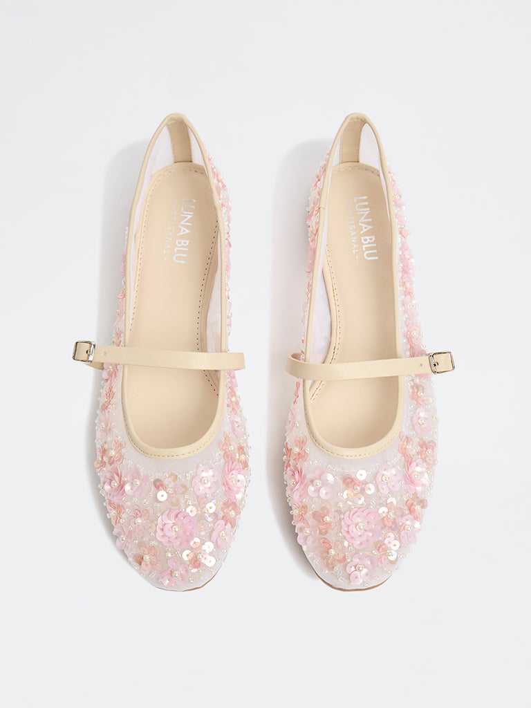 LUNA BLU Pink Floral Embellished Mary Jane Shoes