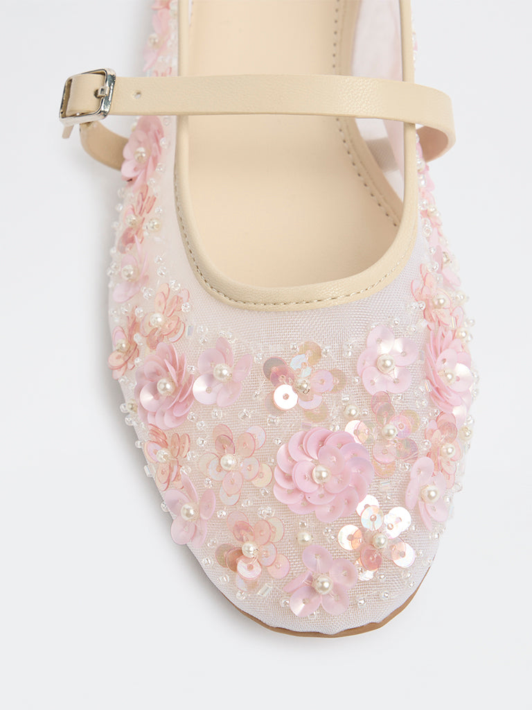 LUNA BLU Pink Floral Embellished Mary Jane Shoes