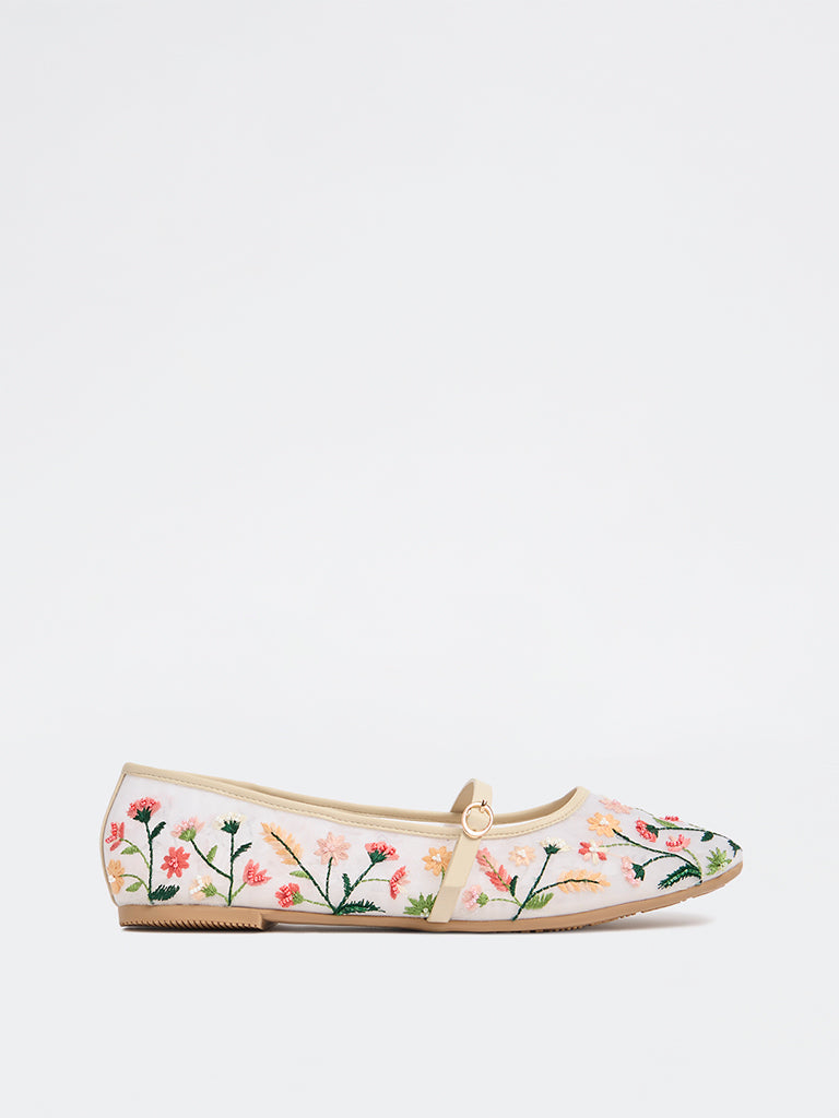 LUNA BLU Multicolour Floral Embroidered Mary Jane Shoes