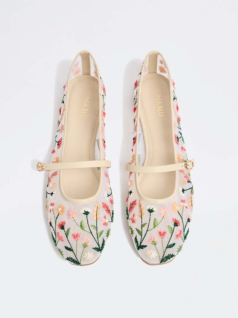 LUNA BLU Multicolour Floral Embroidered Mary Jane Shoes