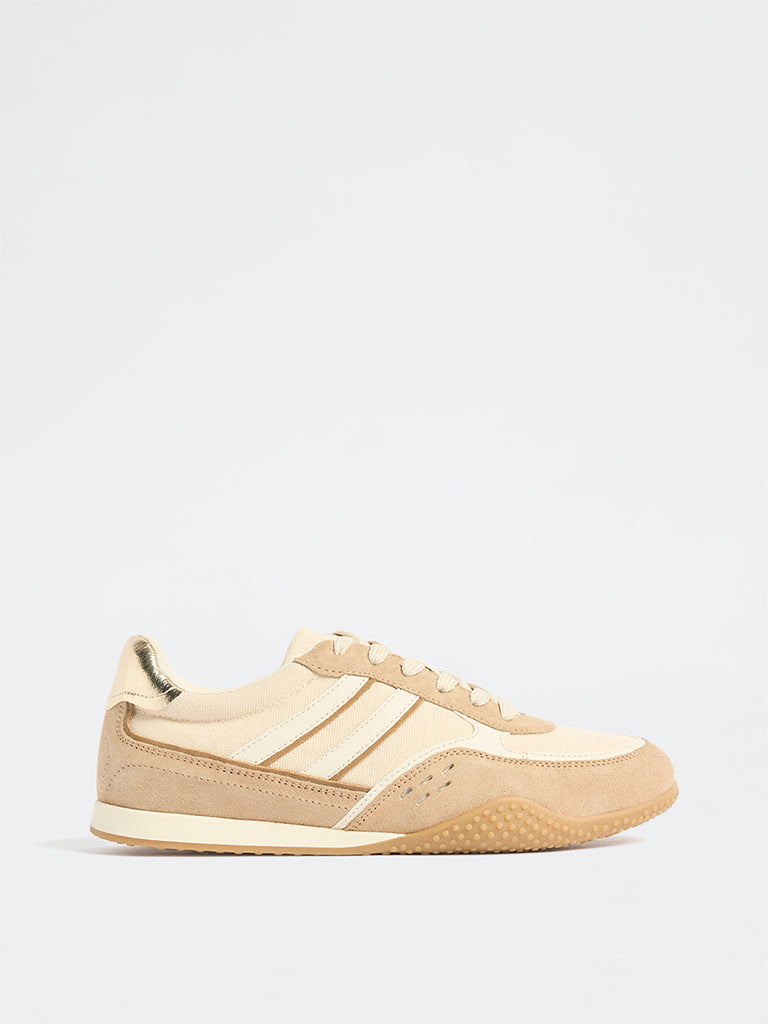 LUNA BLU Beige Suede Lace-Up Sneakers