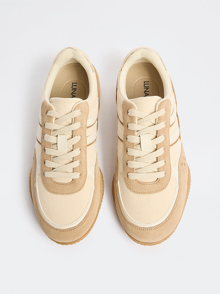 LUNA BLU Beige Suede Lace-Up Sneakers