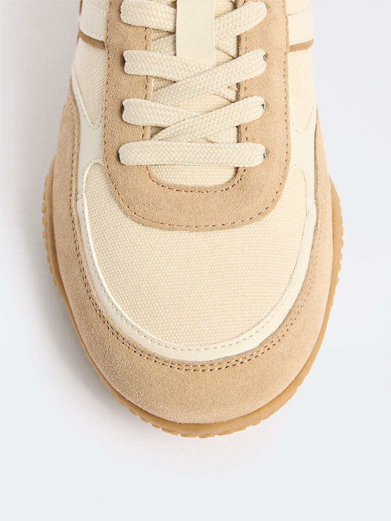 LUNA BLU Beige Suede Lace-Up Sneakers