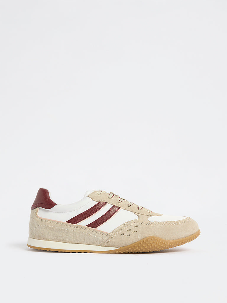 LUNA BLU Taupe Stripe-Detailed Lace-Up Sneakers