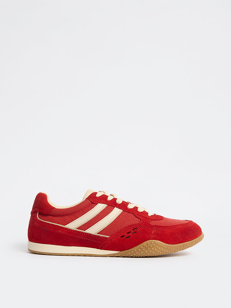 LUNA BLU Red Suede Textured Lace-Up Sneakers