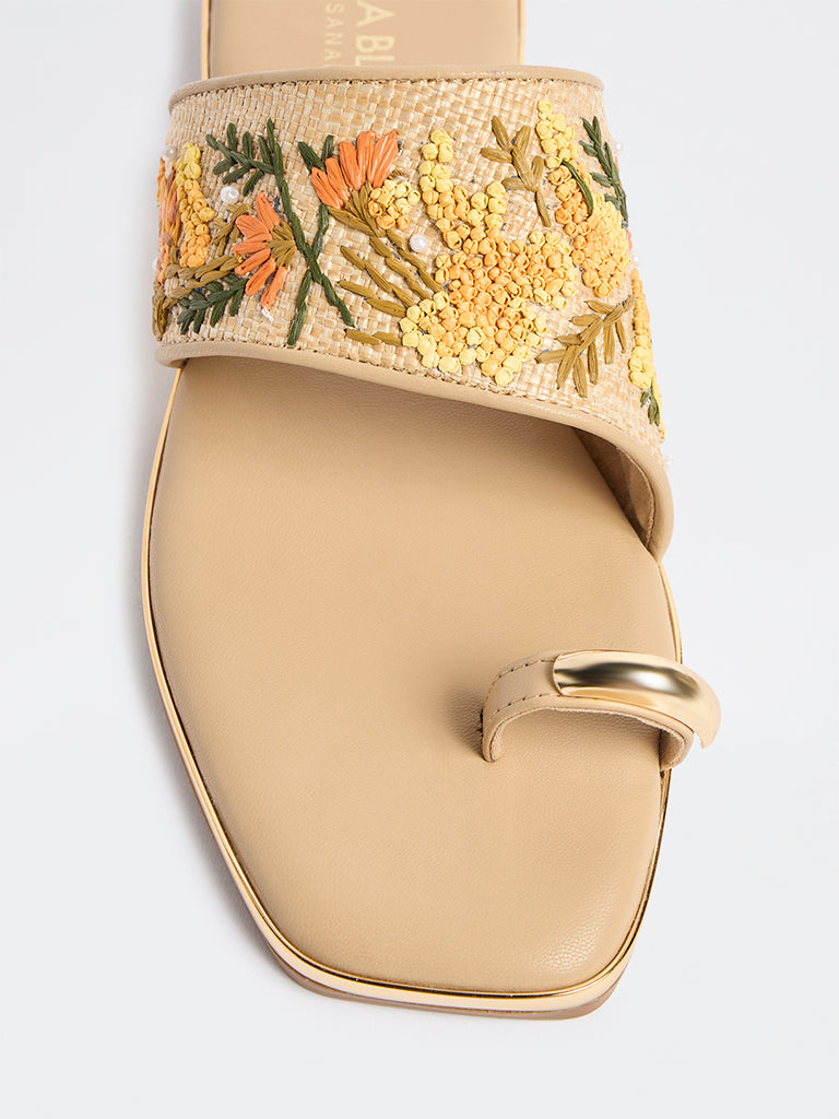LUNA BLU Orange Floral Embroidered Toe-Ring Sandals