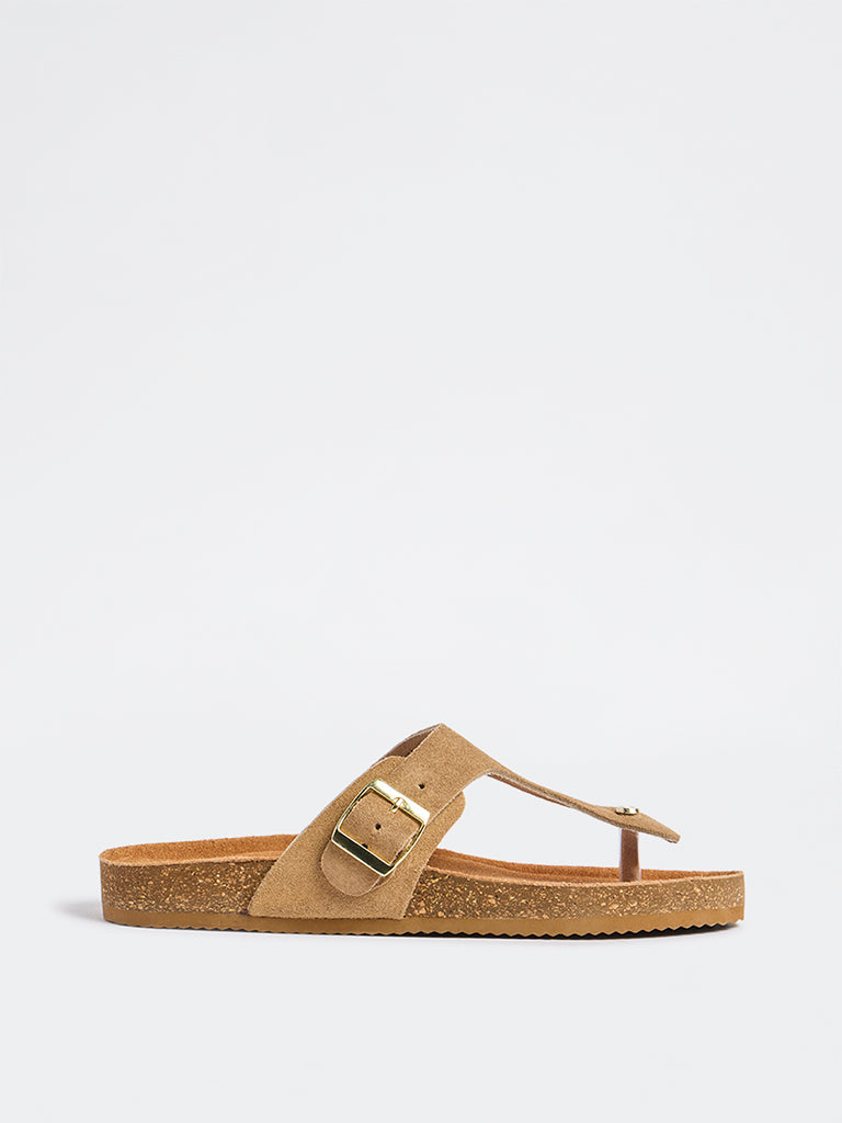 LUNA BLU Beige T-Strap Suede Sandals