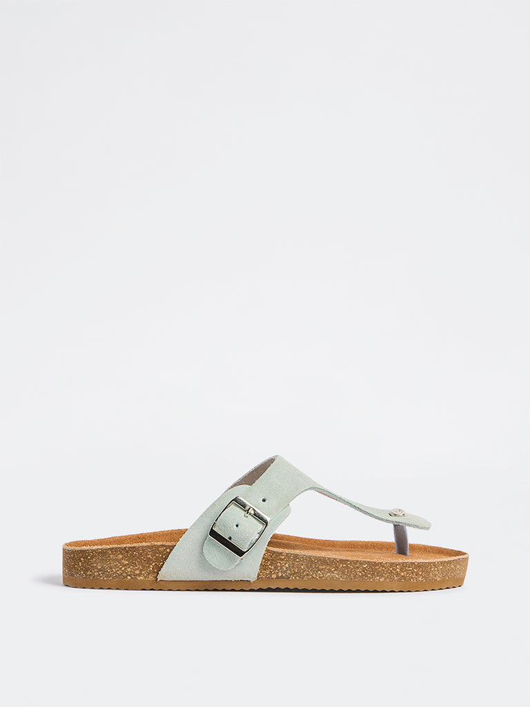 LUNA BLU Mint T-Strap Suede Sandals