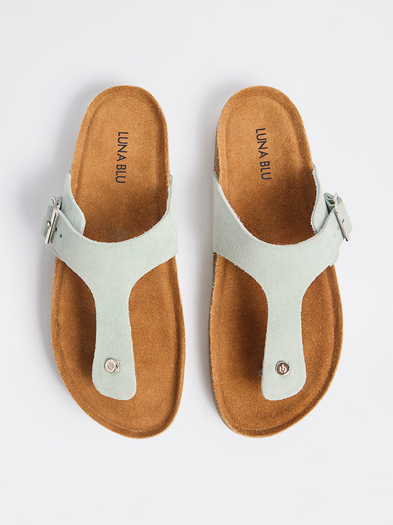LUNA BLU Mint T-Strap Suede Sandals
