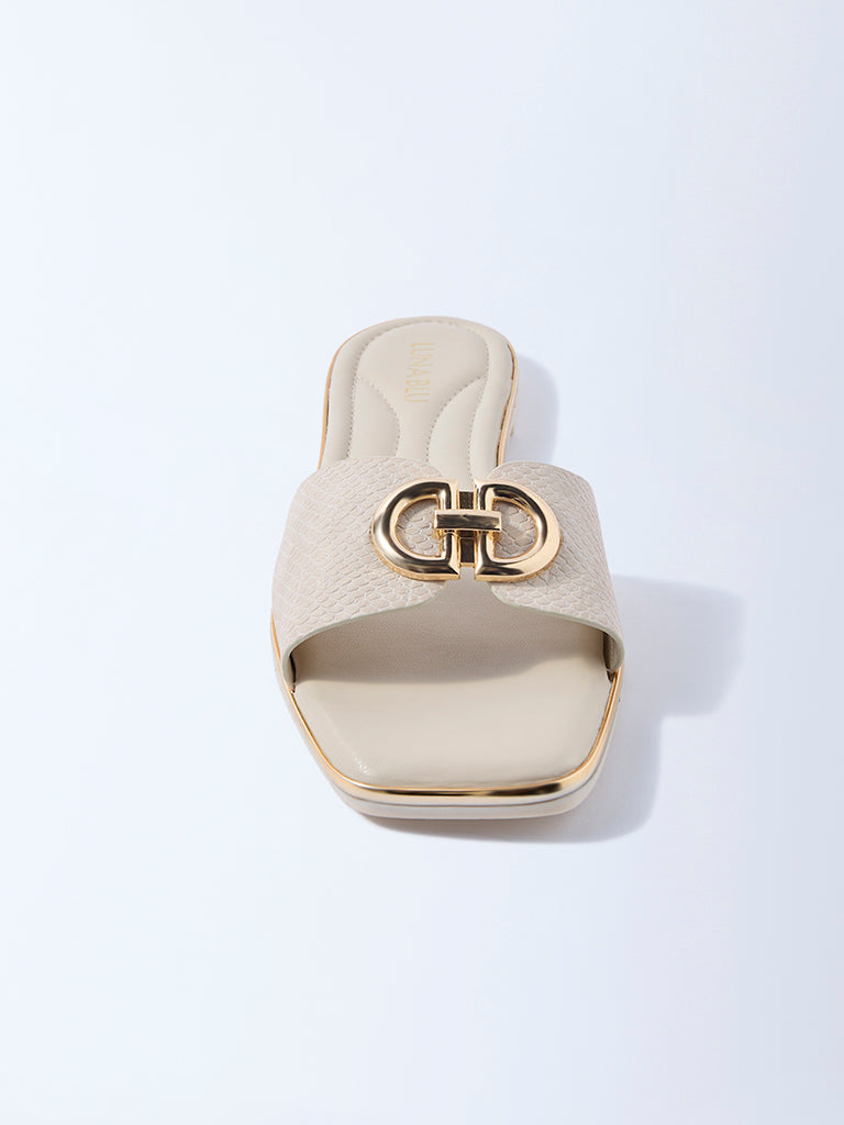 LUNA BLU Ivory Buckle-Detailed Slides