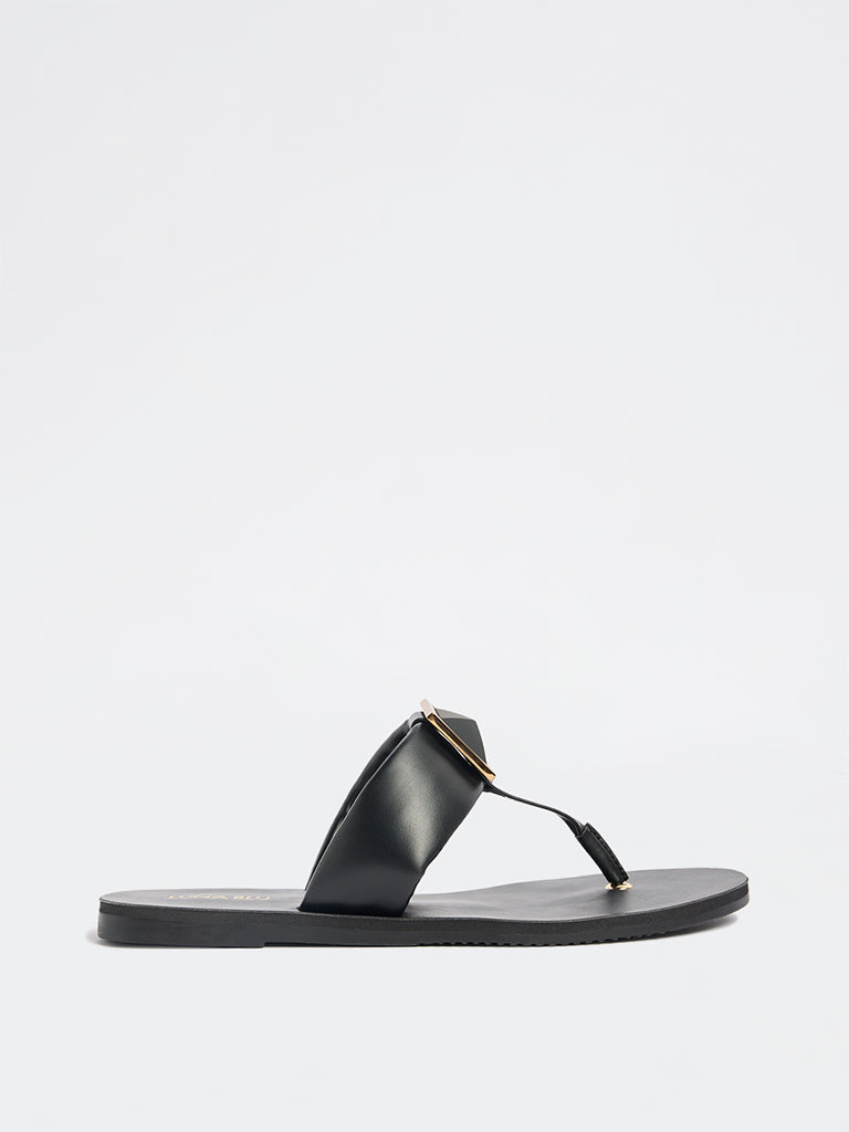 LUNA BLU Black Toe-Loop Slides