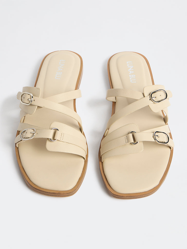 LUNA BLU Ivory Multi-Strap Slides