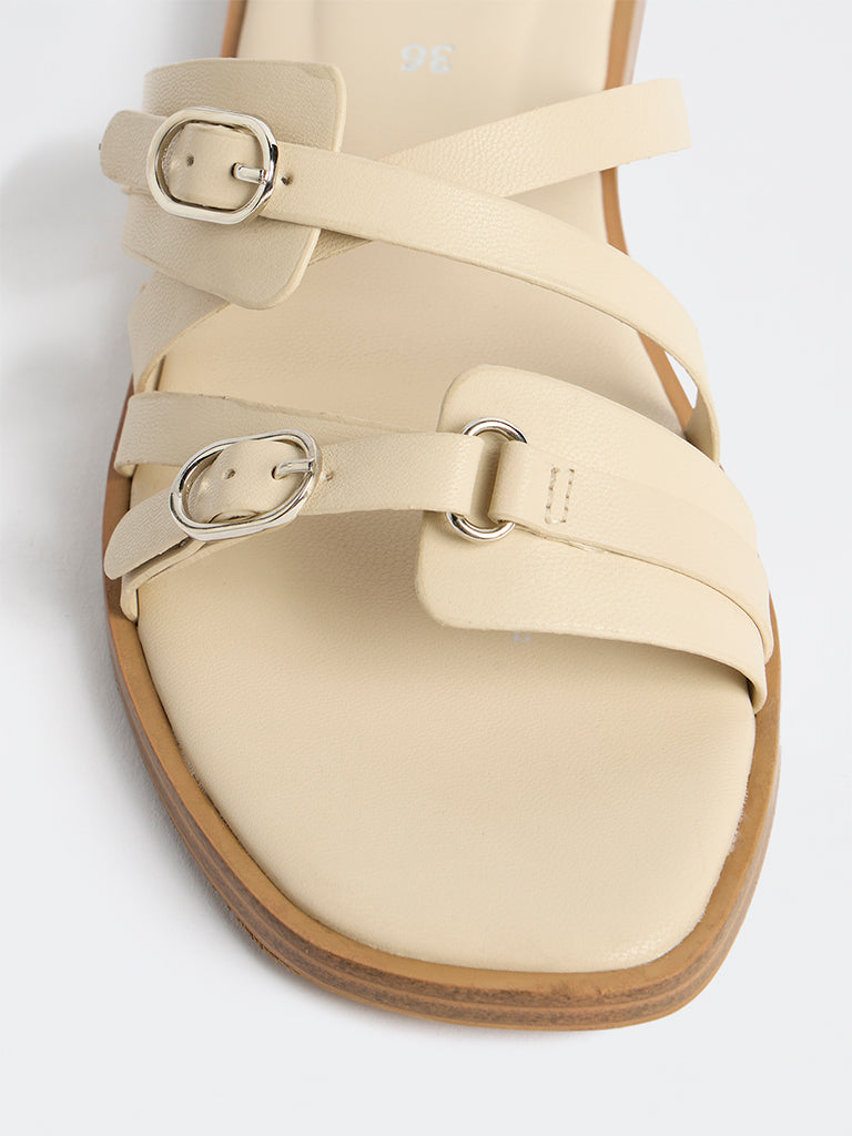 LUNA BLU Ivory Multi-Strap Slides