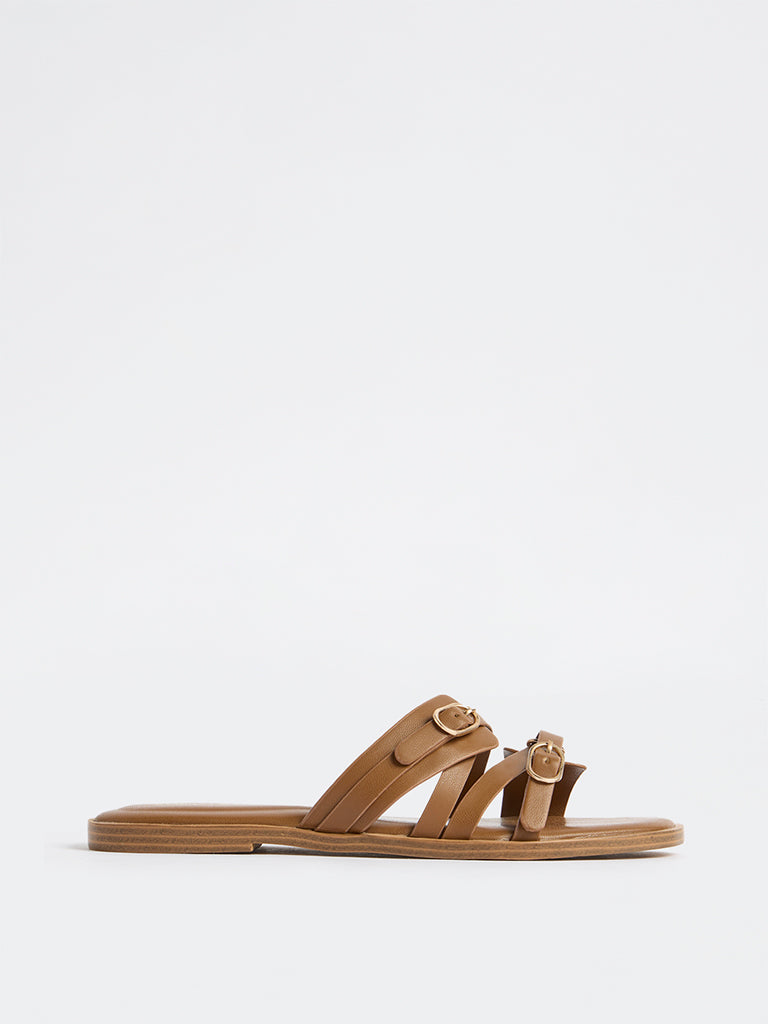 LUNA BLU Tan Multi-Strap Slides