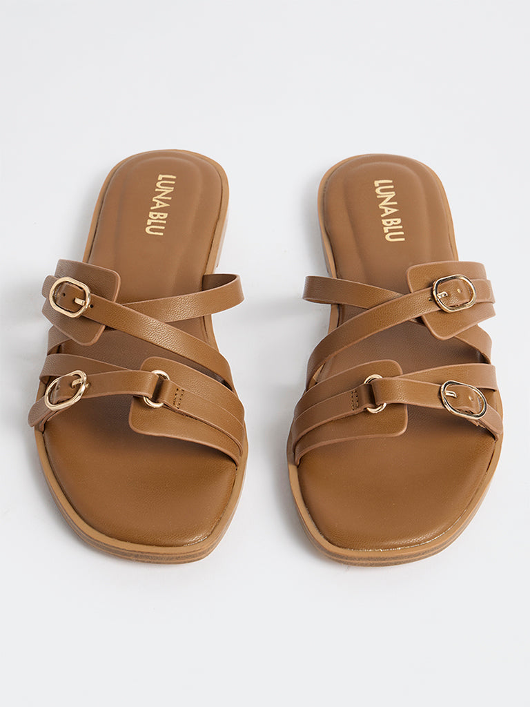 LUNA BLU Tan Multi-Strap Slides