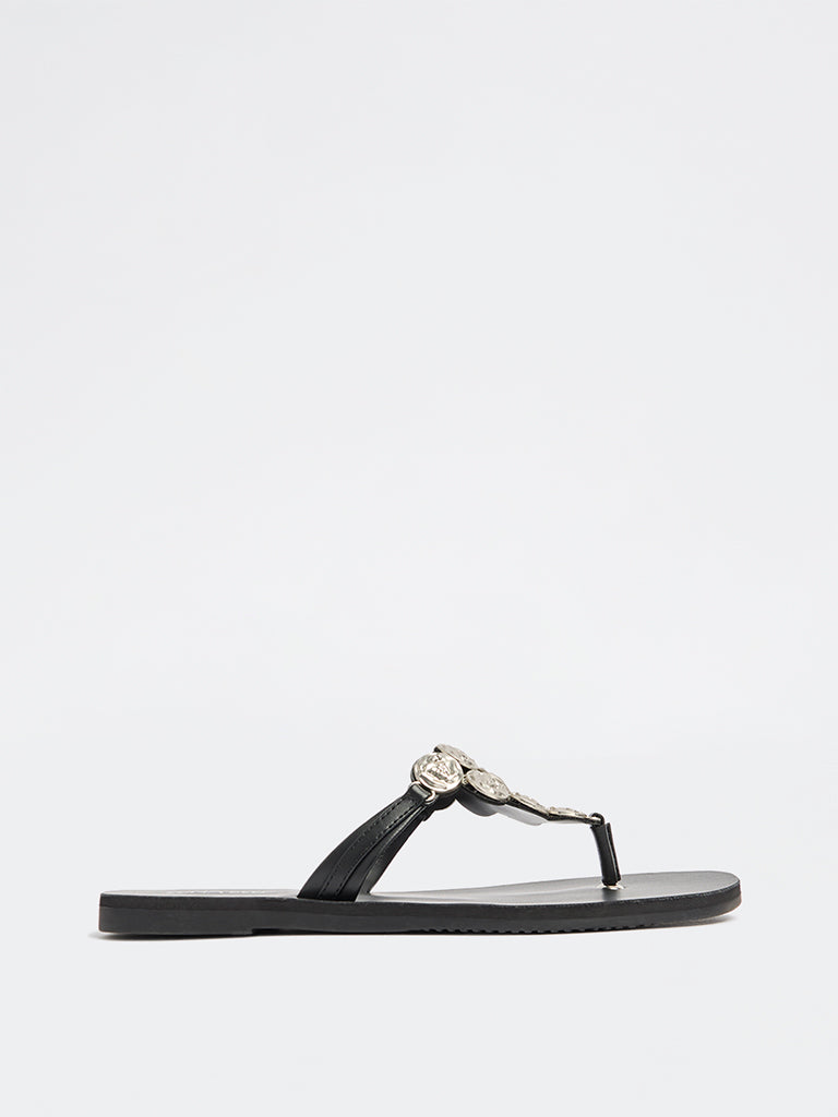 LUNA BLU Black Embellished Thong Slides