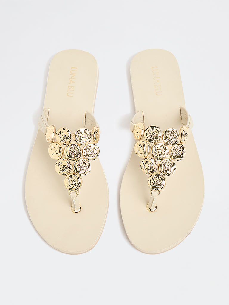 LUNA BLU Ivory Embellished Thong Slides