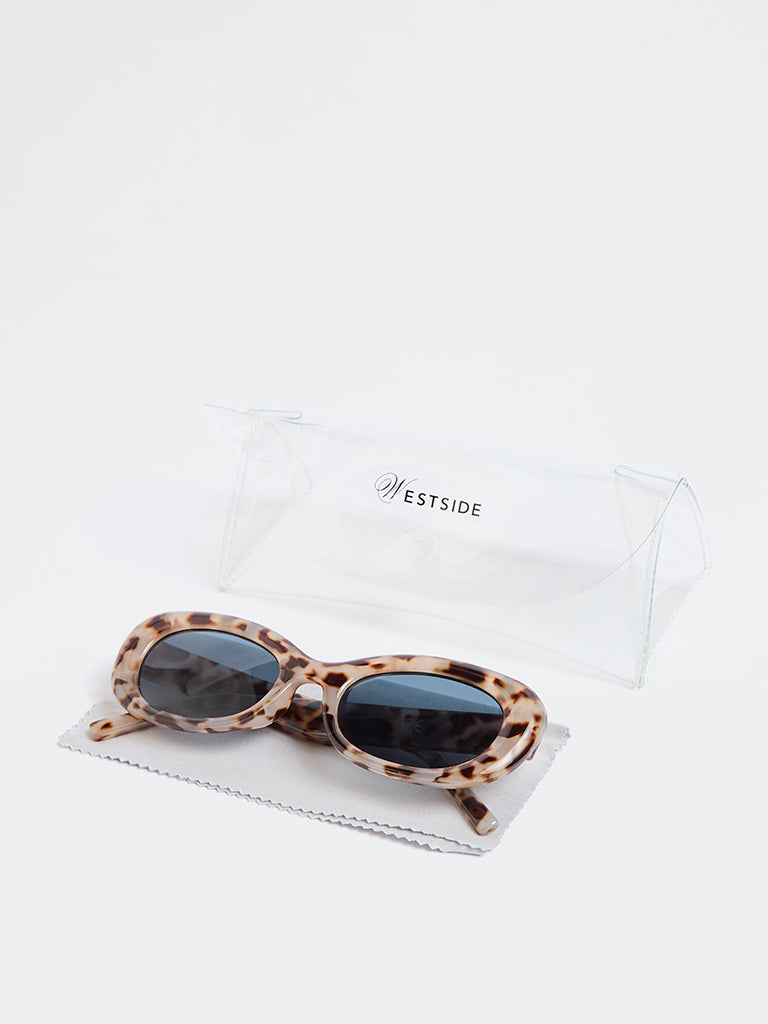 Westside Accessories Brown Animal Printed Oval Sunglasses - Comes with a Pouch and Cleaning Cloth