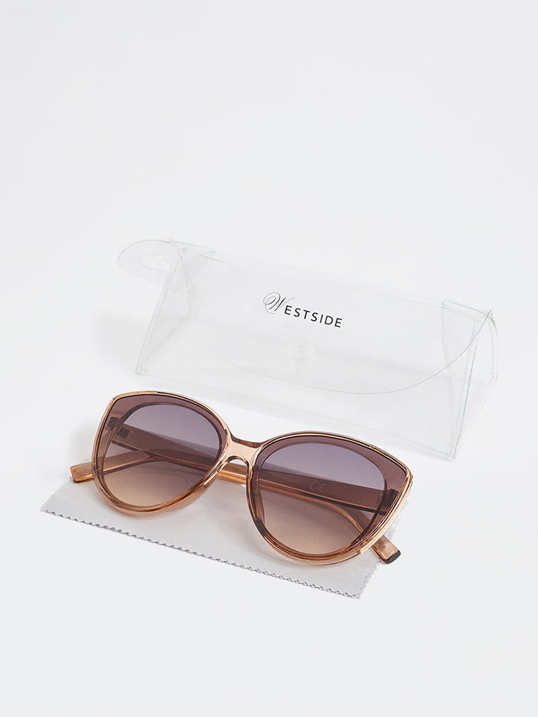 Westside Accessories Brown Oversized Cateye Sunglasses - Comes with a Pouch and Cleaning Cloth