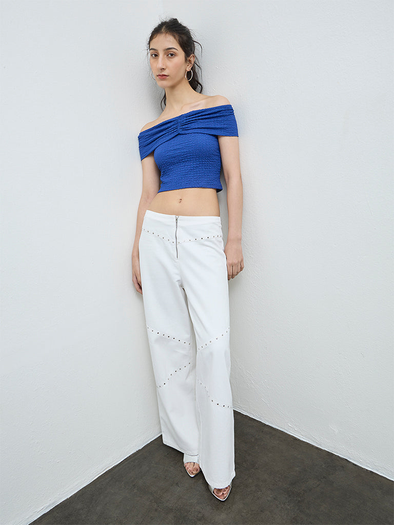 Nuon Blue Textured Off-Shoulder Top