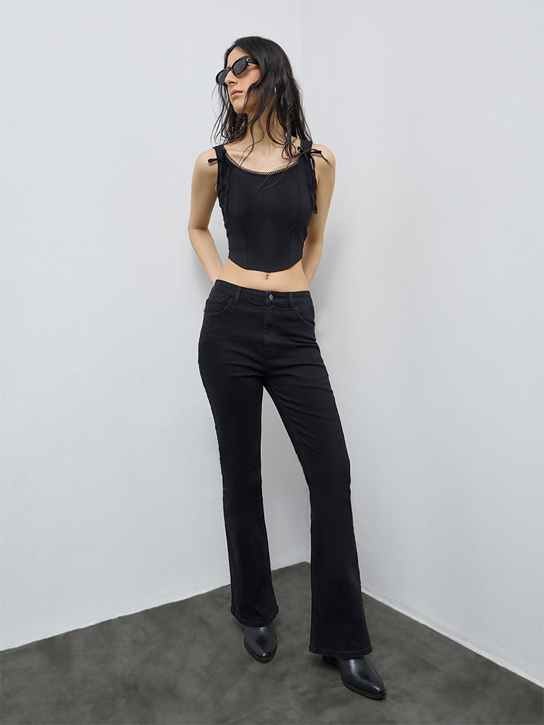 Nuon Black Corset-Style Top