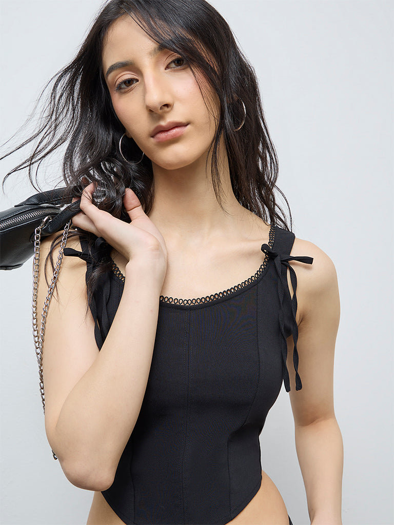 Nuon Black Corset-Style Top