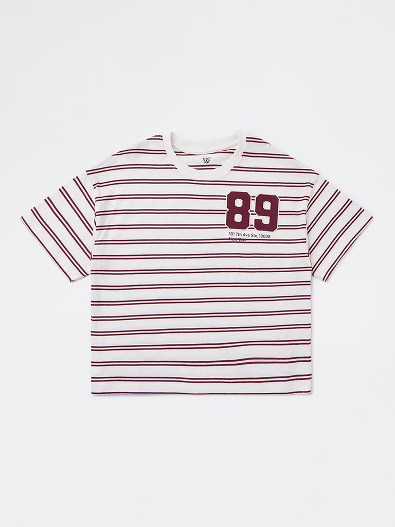 Girls Off-White Striped Cotton T-Shirt