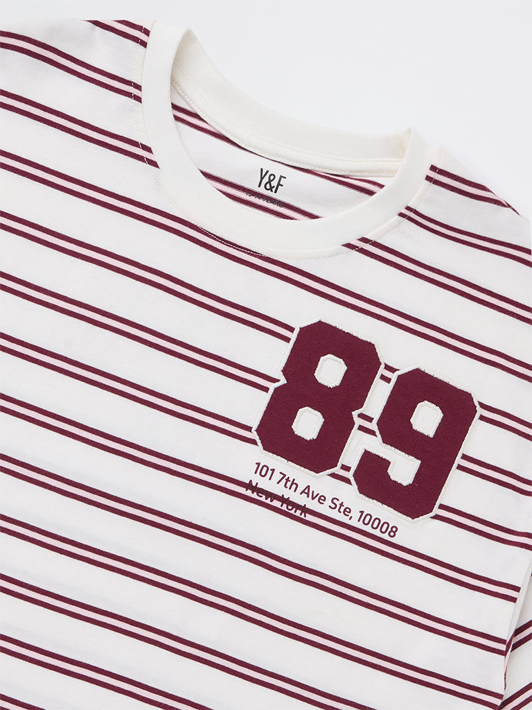 Girls Off-White Striped Cotton T-Shirt