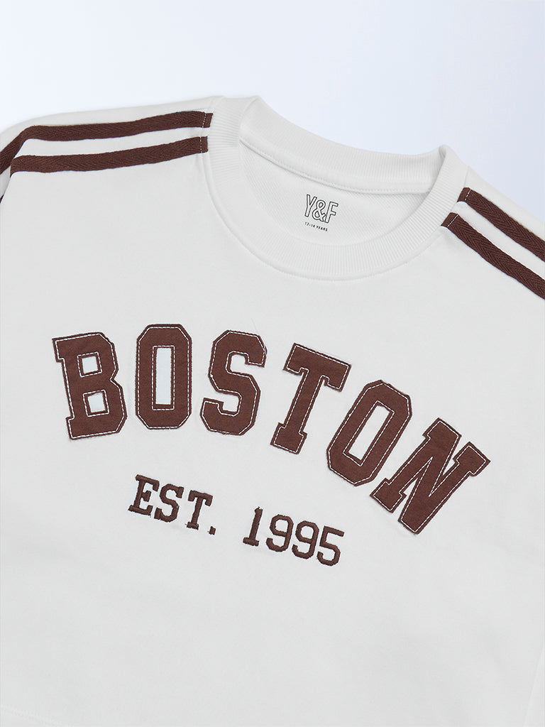 Y&F Kids Girls White Printed Cotton-Blend Sweatshirt