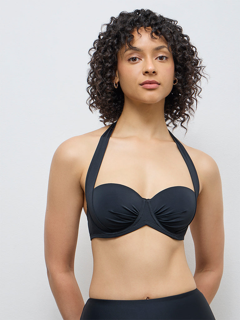 Wunderlove Black Halter-Neck Underwired Balconette Bra