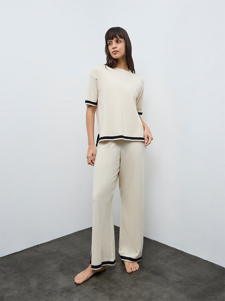 Wunderlove Off-White Contrast-Detailed High-Rise Pants