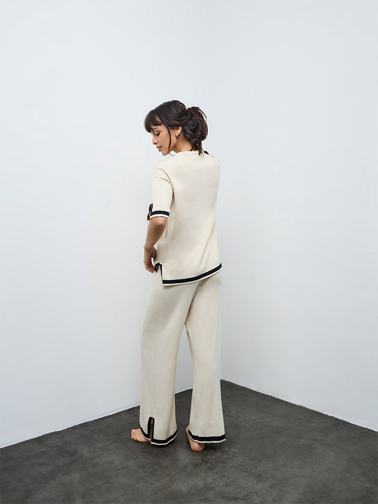 Wunderlove Off-White Contrast-Detailed High-Rise Pants