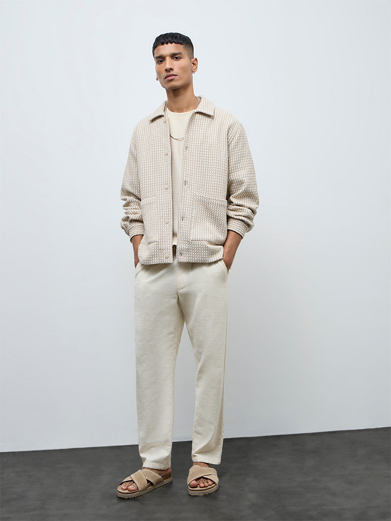 ETA Beige Embroidered Relaxed-Fit Cotton Jacket