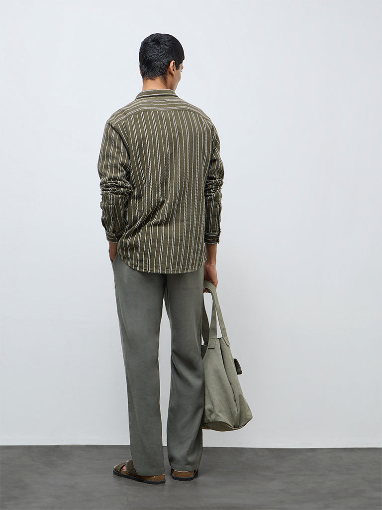 ETA Dark Sage Solid Relaxed-Fit Mid-Rise Cotton-Blend Chinos