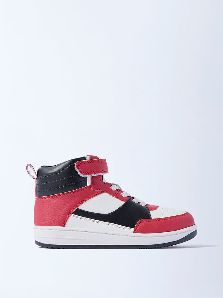 Yellow Red Perforated High-Top Sneakers
