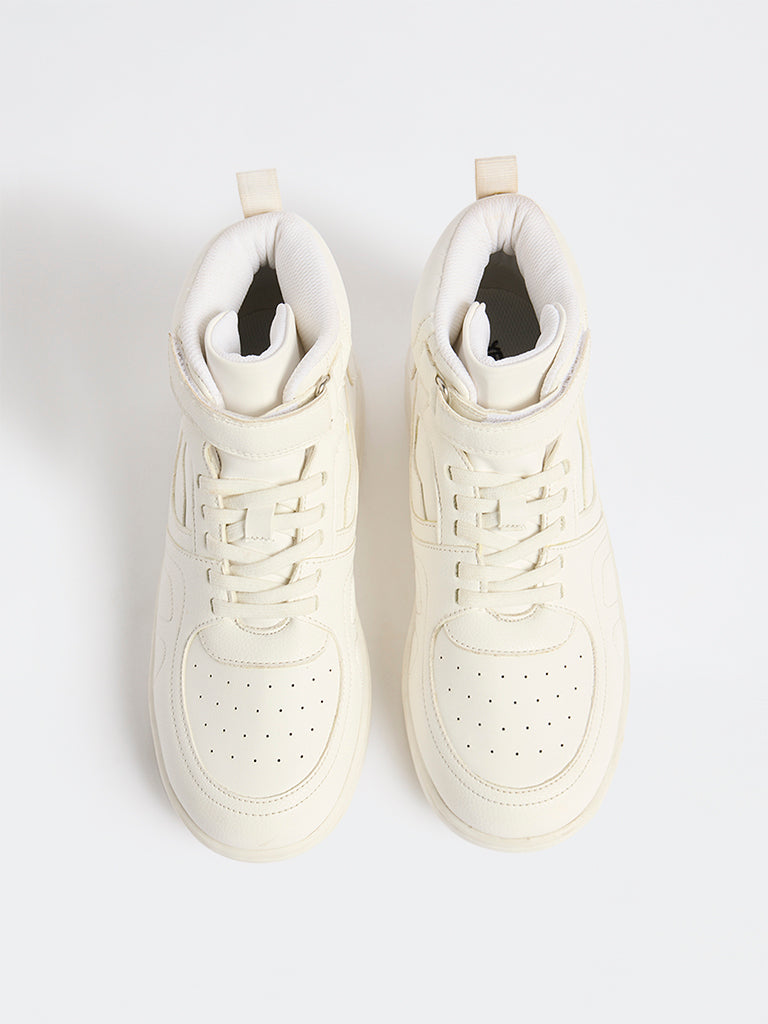 Yellow White Perforated High-Top Sneakers