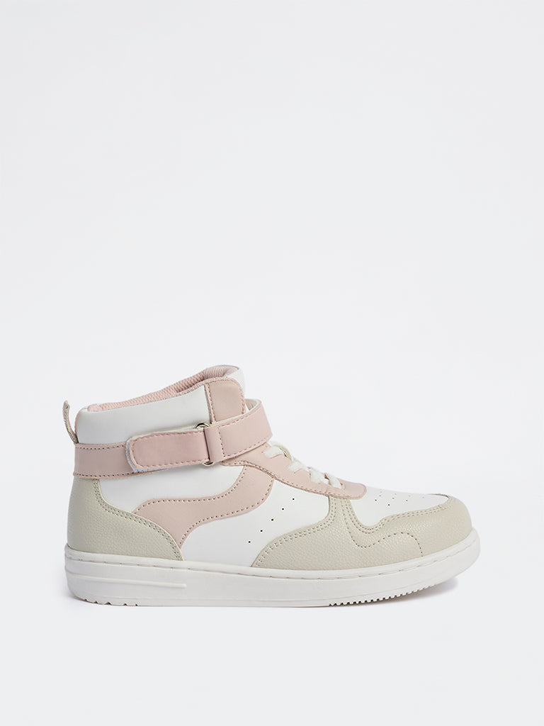 Yellow Pink Perforated Lace-Up Sneakers