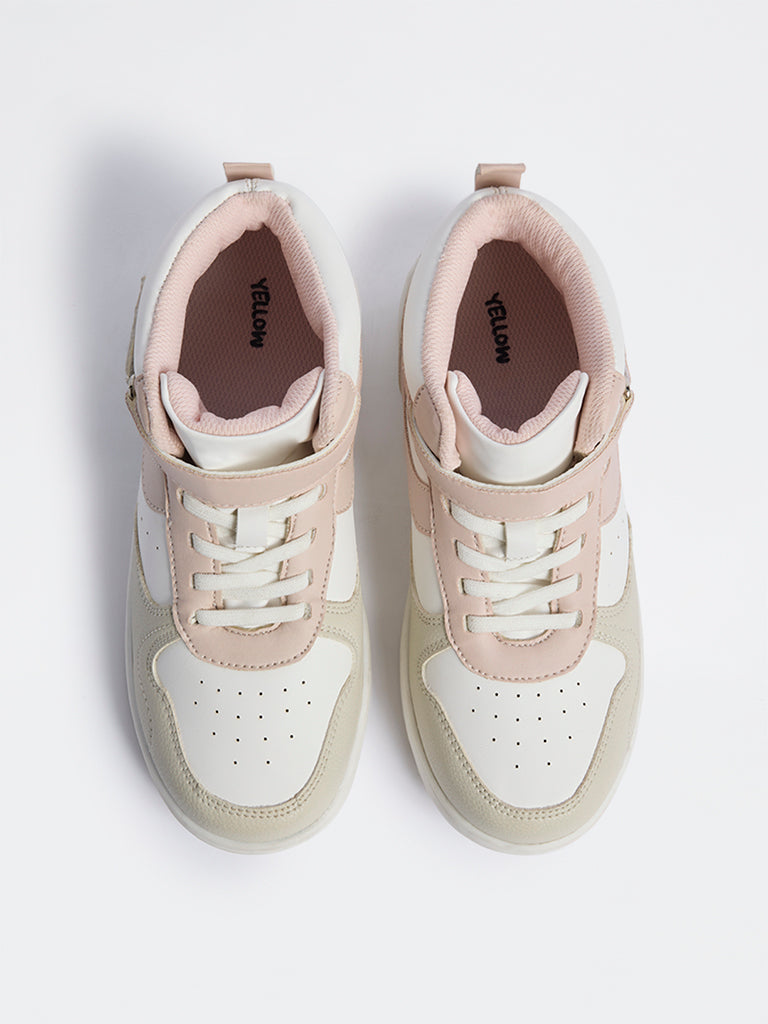 Yellow Pink Perforated Lace-Up Sneakers