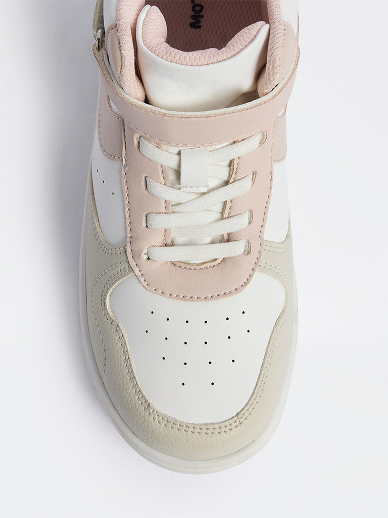Yellow Pink Perforated Lace-Up Sneakers