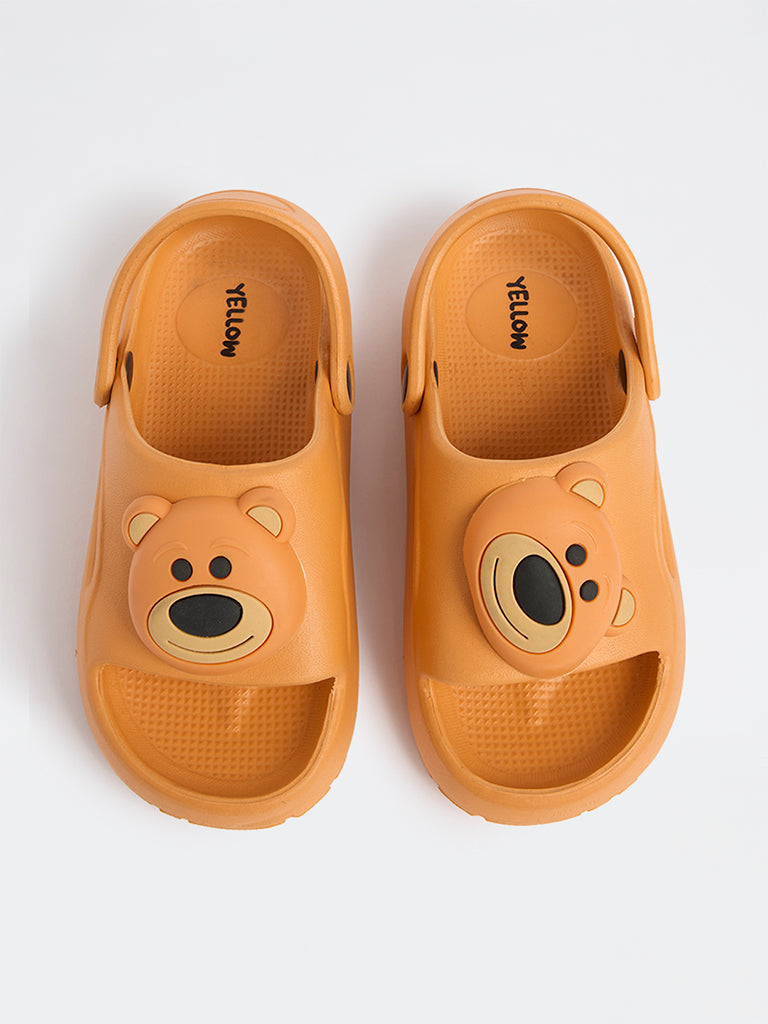 Yellow Orange Bear-Applique Clogs