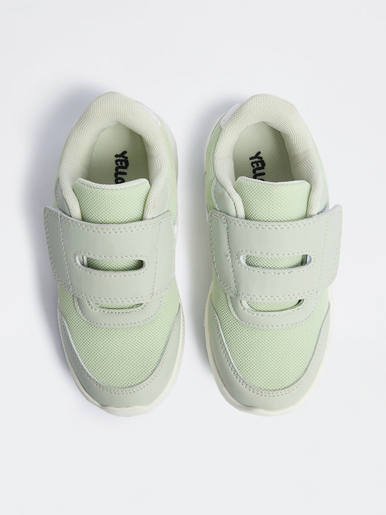 Yellow Sage Mesh-Detailed Strap-On Sneakers