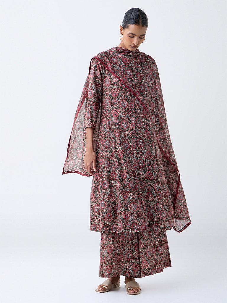 Zuba Maroon Ajrakh Printed Palazzos