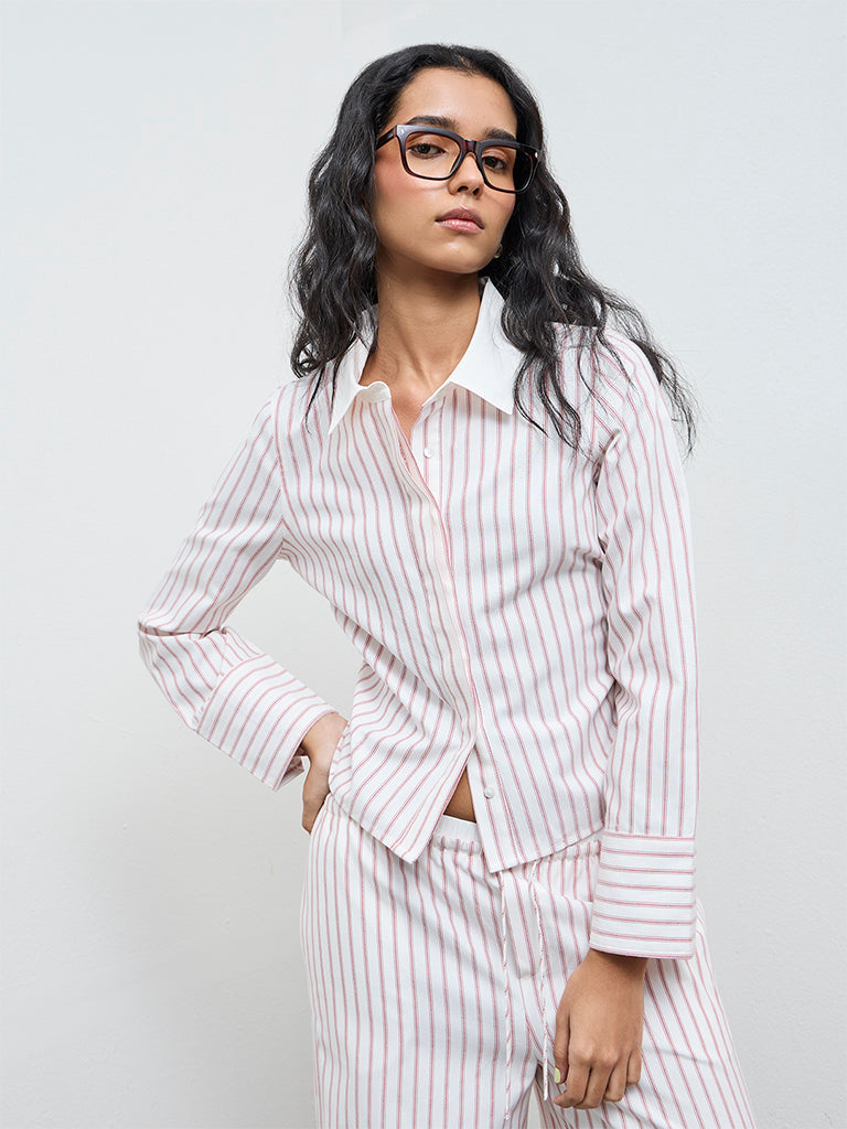 Nuon Red Striped Cotton Shirt