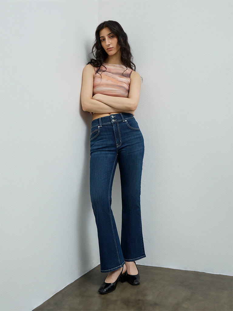 Nuon Dark Blue High-Rise Bootcut Jeans